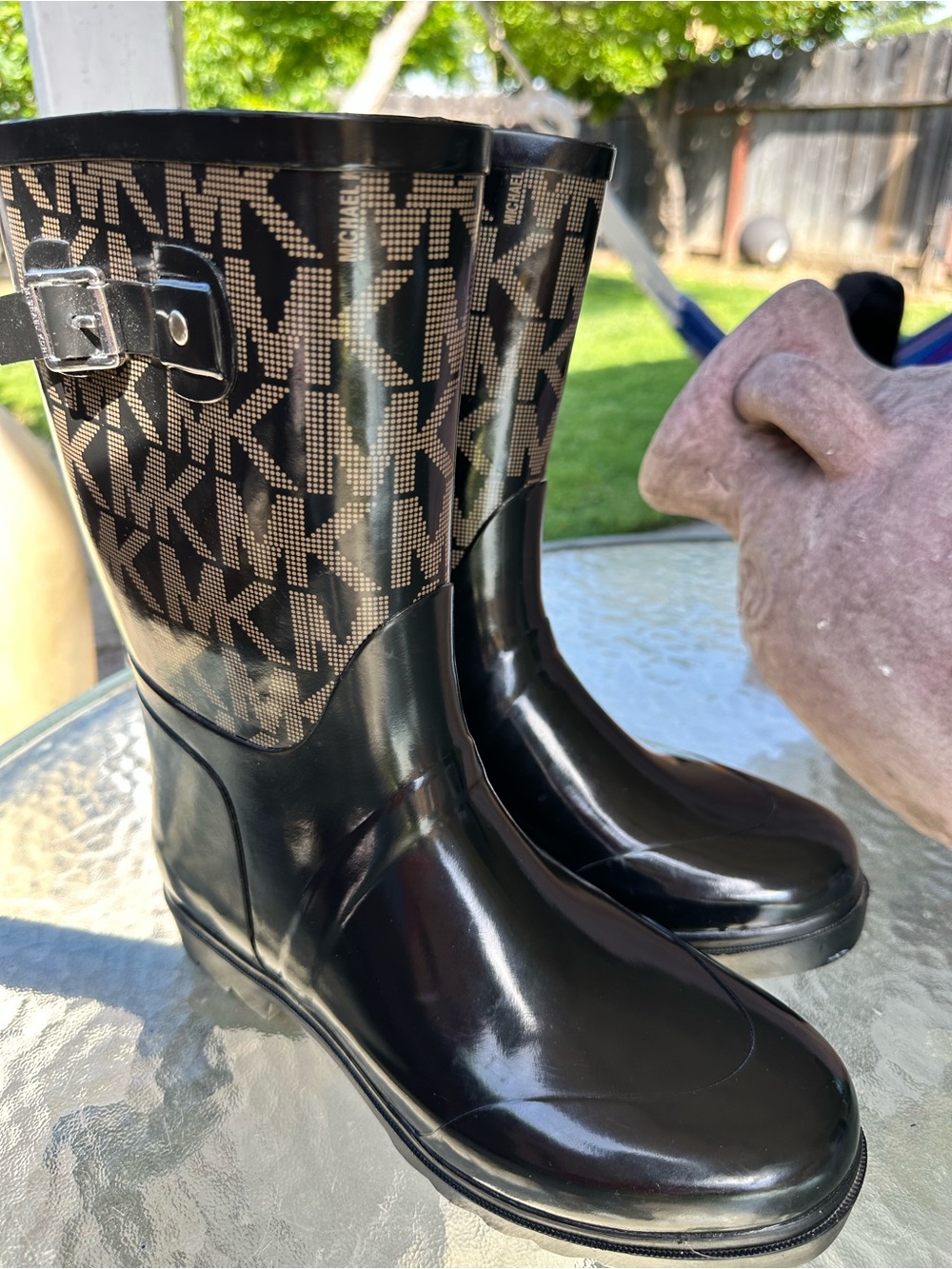 Michael Kors Black Glossy MK Logo Rain Boots - Picture 3 of 6